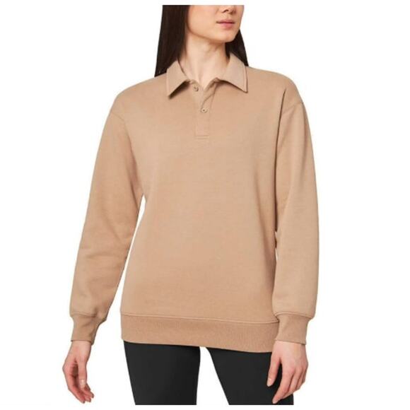 Mondetta Women's Relaxed Long Sleeve Soft Fleece Pullover Sweatshirt Size XL Tan - Picture 1 of 9